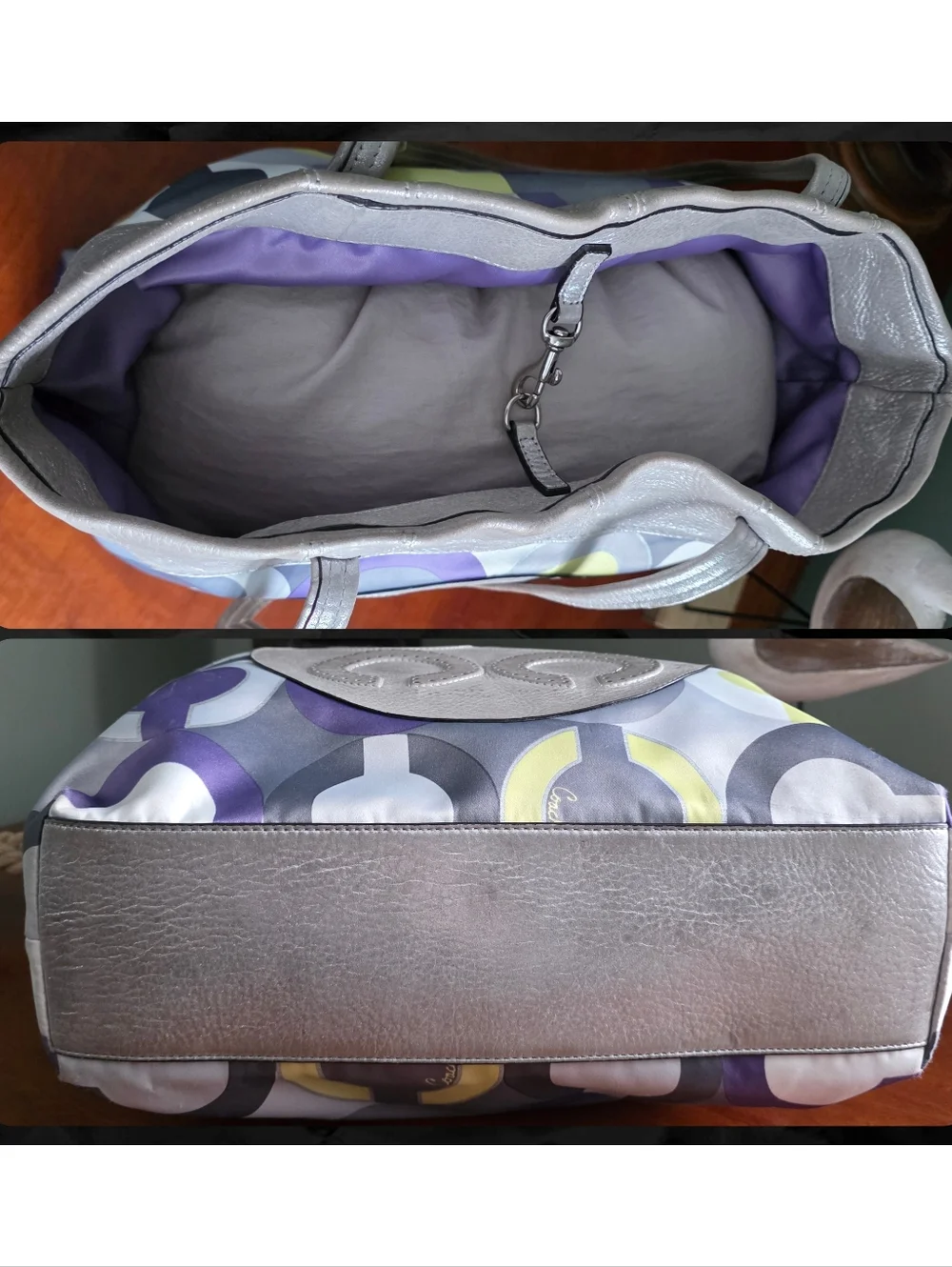 Coach 14970 Julia Op Art Silver Lavender Sateen Leather Tote Bag Y2K - Picture 10 of 16